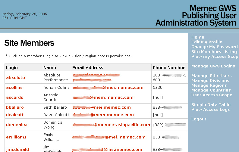 Site Members Listing