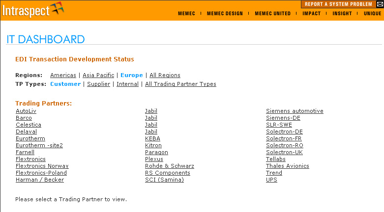 EDI Transaction Status - Select Trading Partner