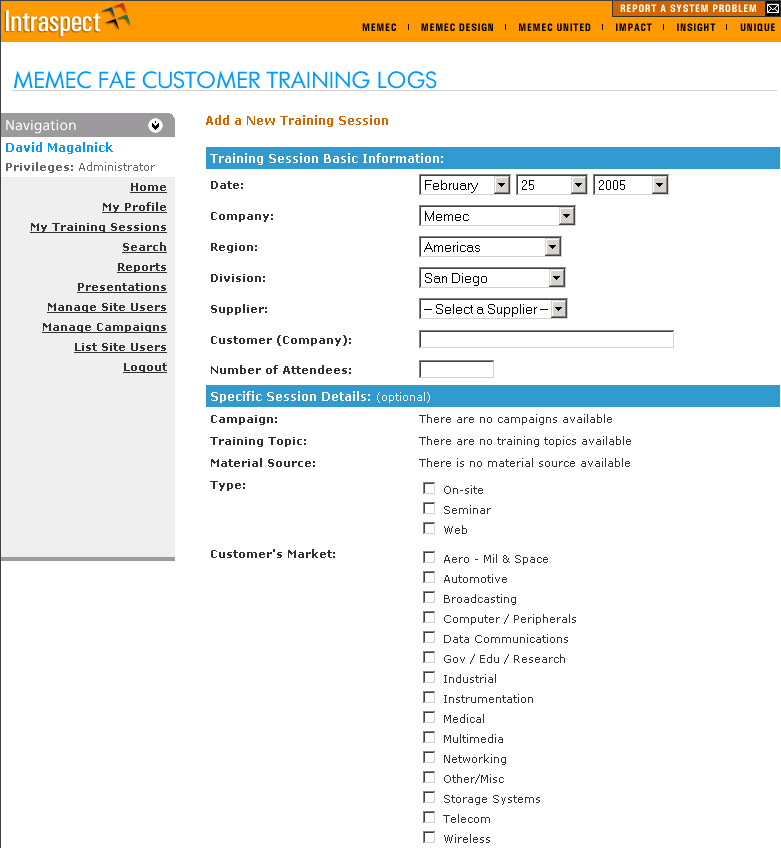 Training Sessions - Add
