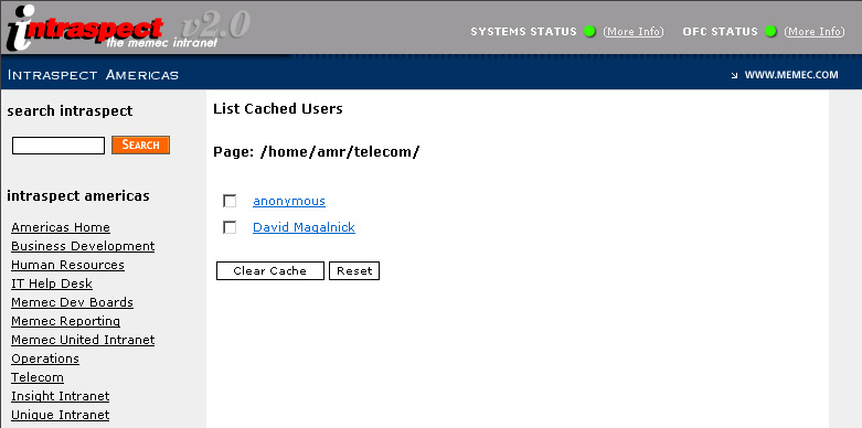 Page Caching - Cached Users by Page