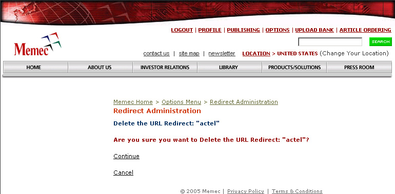 Delete a URL Redirect