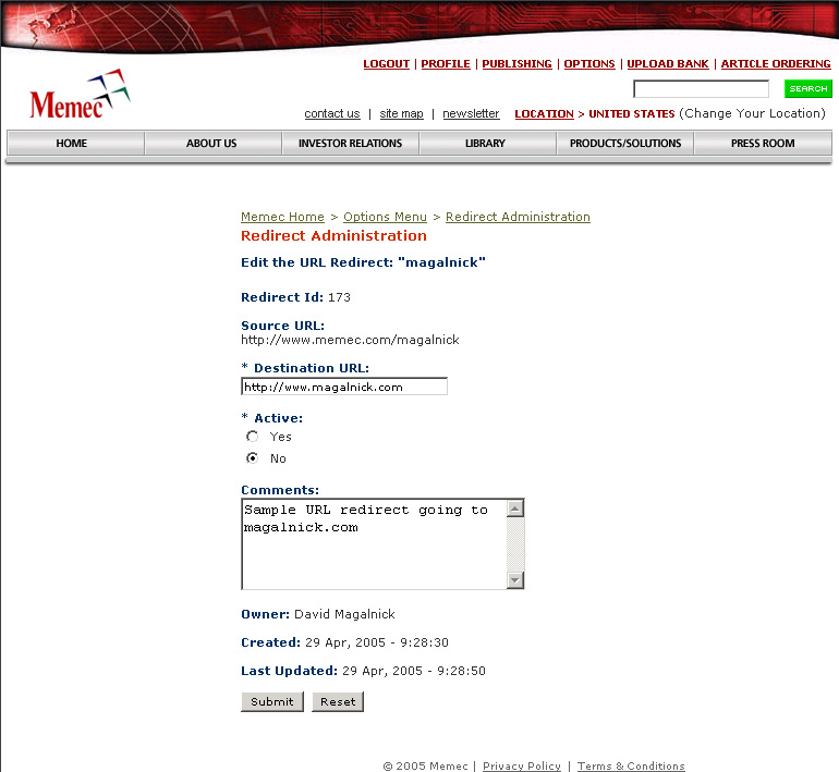 Edit a URL Redirect