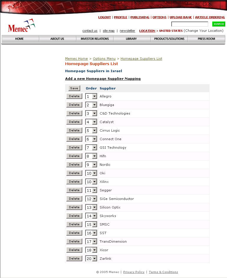 Show Homepage Suppliers by Country